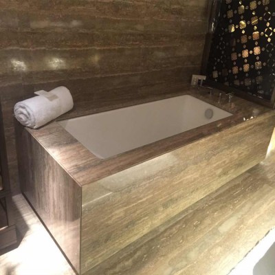 Travertine stone bath tub surround